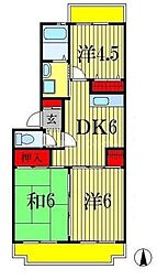東京メトロ東西線 原木中山駅 徒歩15分の賃貸マンション 3階3DKの間取り