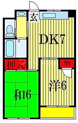 都営新宿線 本八幡駅 徒歩18分の賃貸マンション 2階2DKの間取り