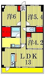 JR総武本線 市川駅 徒歩12分の賃貸マンション 1階3LDKの間取り