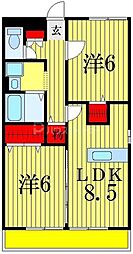 JR総武本線 市川駅 バス15分 曽谷公民館下車 徒歩1分の賃貸アパート 3階2DKの間取り