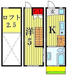 JR総武本線 市川駅 徒歩22分の賃貸アパート 2階1Kの間取り