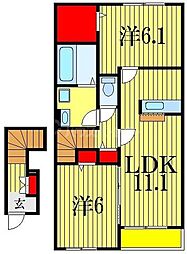 JR武蔵野線 市川大野駅 徒歩27分の賃貸アパート 2階2LDKの間取り
