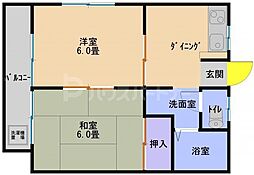 フラット三井 2階2DKの間取り