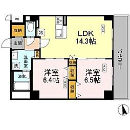 JR総武線 西船橋駅 徒歩4分の賃貸マンション 2階2LDKの間取り