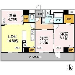 JR総武線 西船橋駅 徒歩4分の賃貸マンション 3階3LDKの間取り