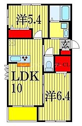 メゾンドヴェルジェ1 2LDKの間取図画像