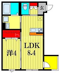 船橋市本中山5丁目アパート 1LDKの間取図画像