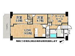 堺東グリーンハイツB棟 2SLDKの間取図画像