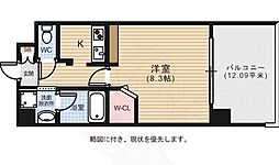ルービンス観音3 1Kの間取図画像