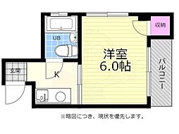 広島電鉄9系統 白島駅 徒歩5分の賃貸マンション 3階1Kの間取り