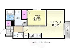 広島電鉄6系統 江波駅 徒歩6分の賃貸アパート 3階1LDKの間取り