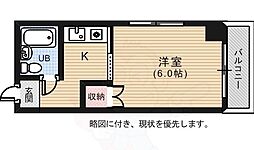 カーサ河原町 1Kの間取図画像