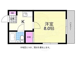 サンリバー新宅 1Kの間取図画像