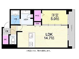 広島電鉄2系統 胡町駅 徒歩8分の賃貸マンション 13階1LDKの間取り