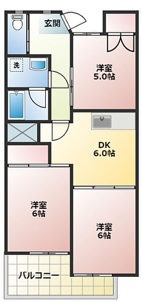 城之崎山王ハイツA 103｜静岡県磐田市城之崎４丁目(賃貸マンション3DK・1階・56.12㎡)の写真 その2