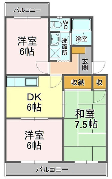 サンセットストリート 203｜静岡県磐田市国府台(賃貸マンション3DK・2階・53.28㎡)の写真 その2