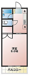 パラシオB 203 2階1Kの間取り