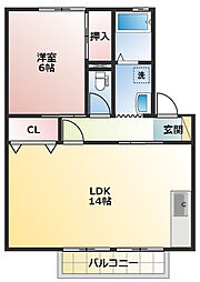 スカイハイツC 1LDKの間取図画像