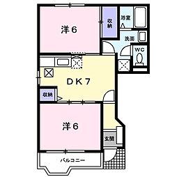 フローラ美登里A 2DKの間取図画像