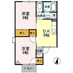 ノースポール田町 2DKの間取図画像