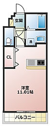 グランストーク新貝 1Kの間取図画像