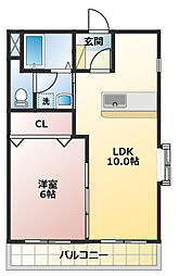 ぷりむろうず立野 1LDKの間取図画像