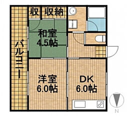 サンルート鳥之瀬 2DKの間取図画像
