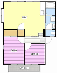 コーポラスしき 2LDKの間取図画像