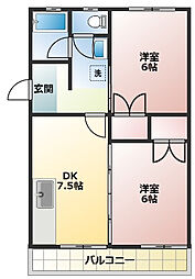 豊田ヒルズ 2DKの間取図画像