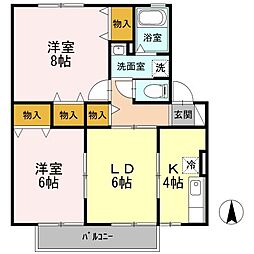 グランドール沢村B棟 2LDKの間取図画像