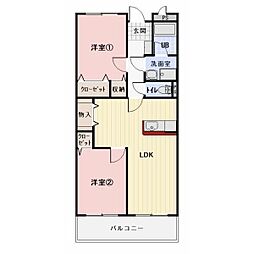 スカイパーク早川 2LDKの間取図画像