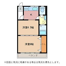コーポ巾上 2Kの間取図画像