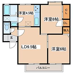クレア・笹部B 2LDKの間取図画像