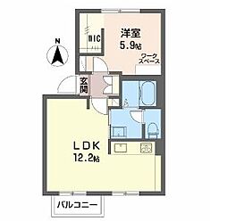 ヴィラ島立 1LDKの間取図画像