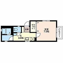 ディアス・ツインズA 1Kの間取図画像