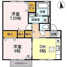グリシーヌC棟 2DKの間取図画像