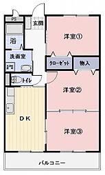 ワイエスハイツ西 3DKの間取図画像