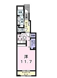 ワーズワースB 1Kの間取図画像