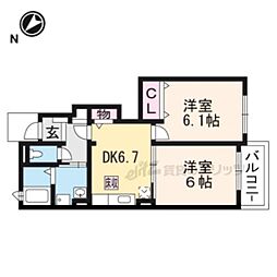 メゾンプラシードII 1階2DKの間取り