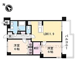 グローバル瀬田 3階2LDKの間取り