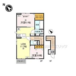 ｃｌａｒｉａ荻 2階2LDKの間取り