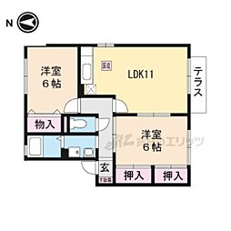 コーポはおりやB 2LDKの間取図画像