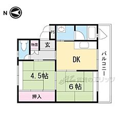 ビレッジハウス外町2号棟 2DKの間取図画像
