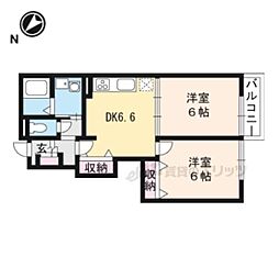 ヴィラアンソレイエ1 2DKの間取図画像