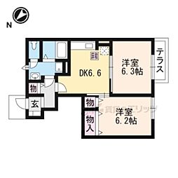 ラフィネ・シャトレー2番館A棟 2DKの間取図画像