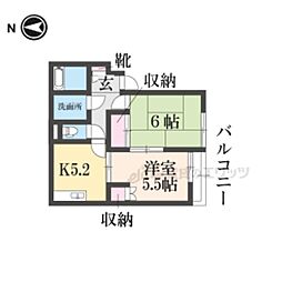 JR東海道・山陽本線 石山駅 徒歩6分の賃貸アパート 1階2DKの間取り