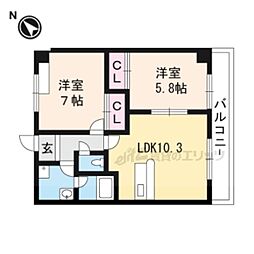 パルティールII番館 1階2LDKの間取り