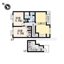 JR東海道・山陽本線 近江八幡駅 徒歩13分の賃貸アパート 2階2LDKの間取り