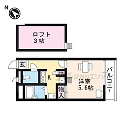 レオパレス琵琶湖 3階1Kの間取り