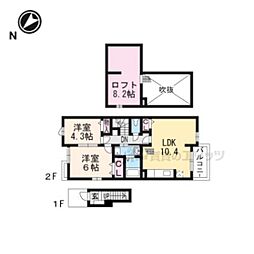 JR東海道・山陽本線 能登川駅 徒歩25分の賃貸アパート 2階2LDKの間取り